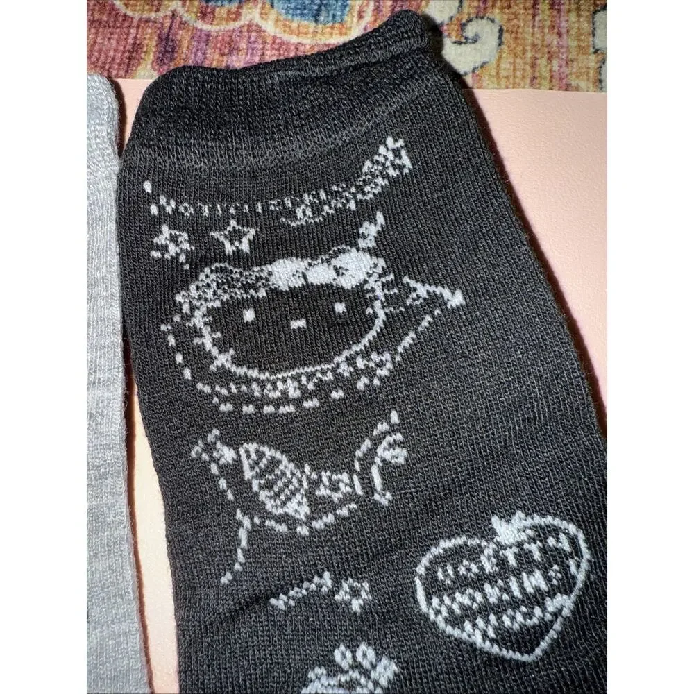 Set Of Three Pairs Women’s Black, Gray, White Hello Kitty Crew Socks
